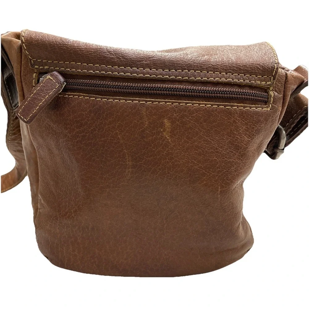 JACK‎ GEORGES Brown Distressed Leather Saddlebag Crossbody Handbag Boho Purse